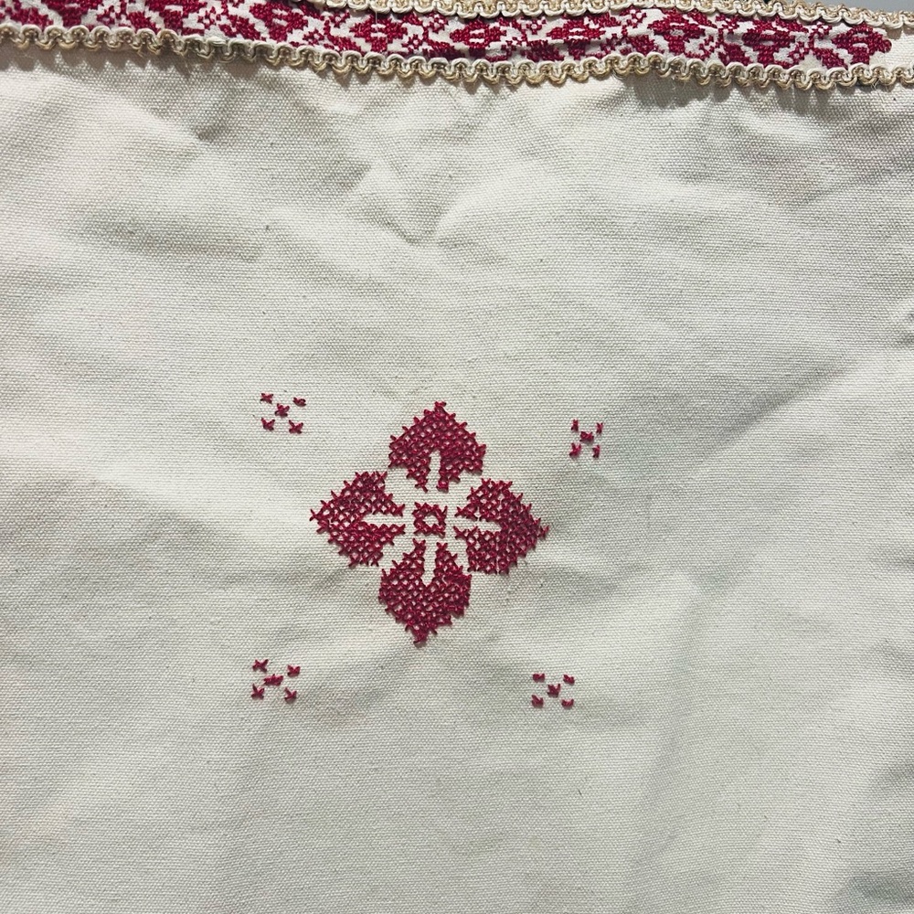 Embroidered Cream Fabric with Red Floral tote bag